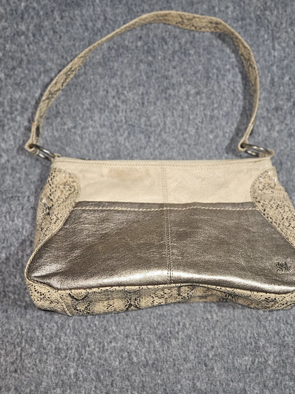 The Sak Metallic Taupe and Cream Leather Shoulder Bag